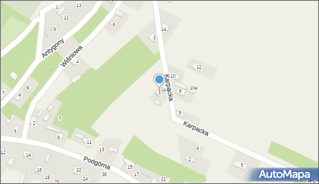 Strzyżów, Karpacka, 1, mapa Strzyżów