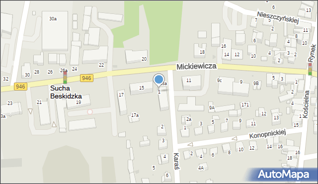 Sucha Beskidzka, Karaś Zofii, dr., 1, mapa Sucha Beskidzka