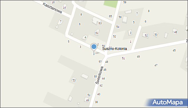 Suszno, Kasztanowa, 1, mapa Suszno