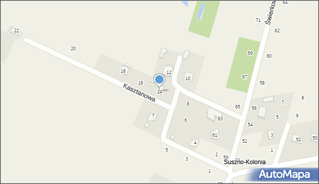Suszno, Kasztanowa, 14, mapa Suszno