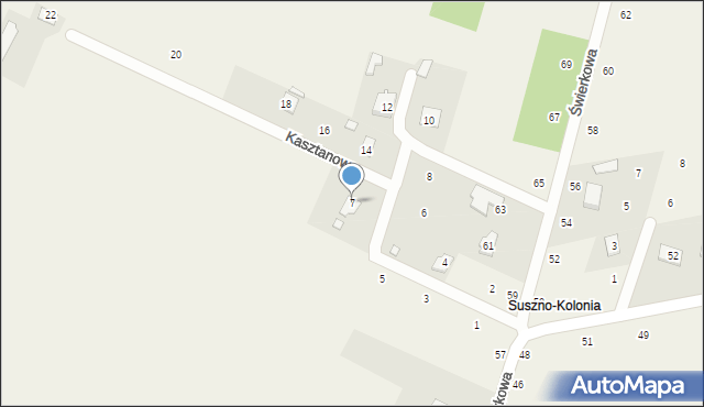 Suszno, Kasztanowa, 7, mapa Suszno