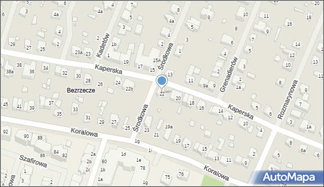 Szczecin, Kaperska, 22, mapa Szczecina
