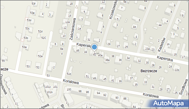 Szczecin, Kaperska, 42, mapa Szczecina