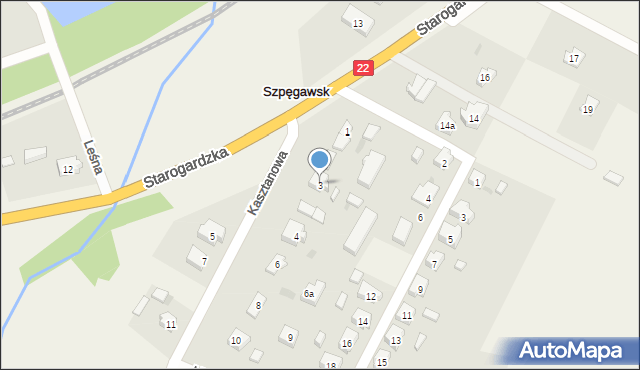 Szpęgawsk, Kasztanowa, 3, mapa Szpęgawsk