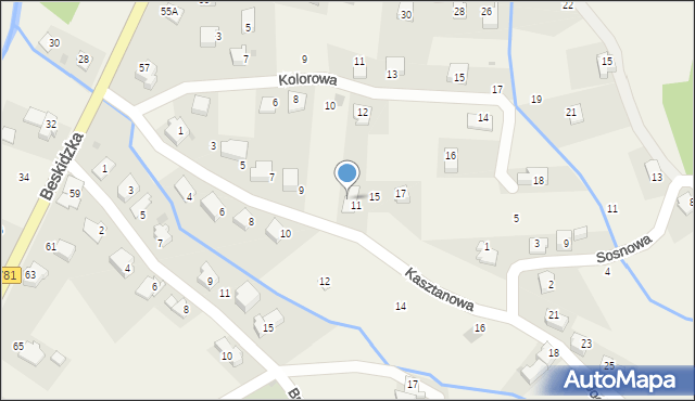 Targanice, Kasztanowa, 13, mapa Targanice