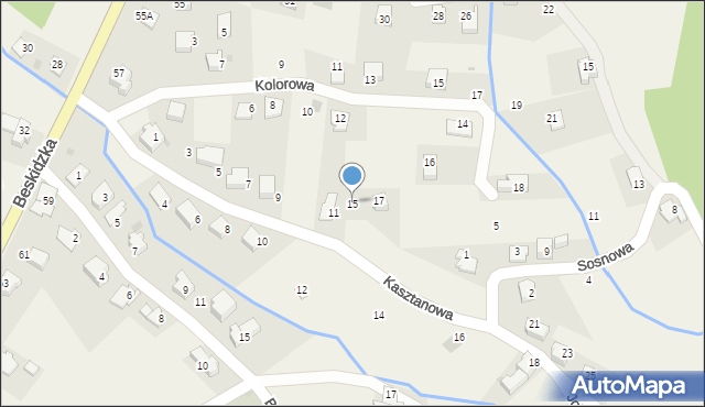 Targanice, Kasztanowa, 15, mapa Targanice