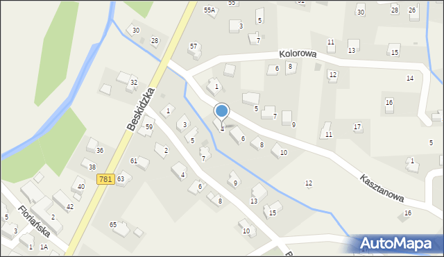 Targanice, Kasztanowa, 4, mapa Targanice