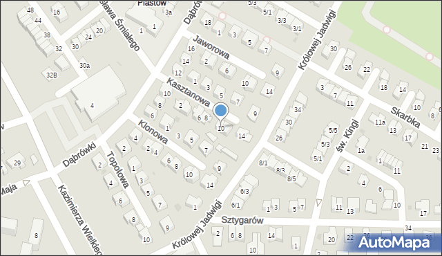 Tarnobrzeg, Kasztanowa, 10, mapa Tarnobrzegu