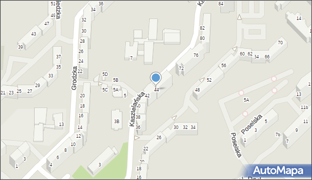 Wałbrzych, Kasztelańska, 44, mapa Wałbrzycha