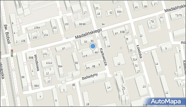 Warszawa, Karłowicza Mieczysława, 11A, mapa Warszawy
