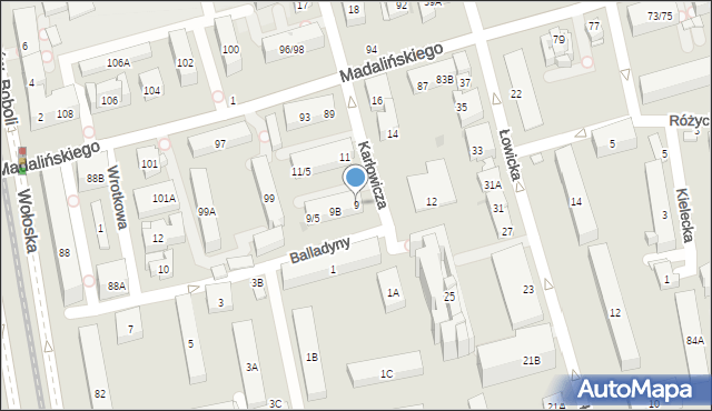 Warszawa, Karłowicza Mieczysława, 9, mapa Warszawy