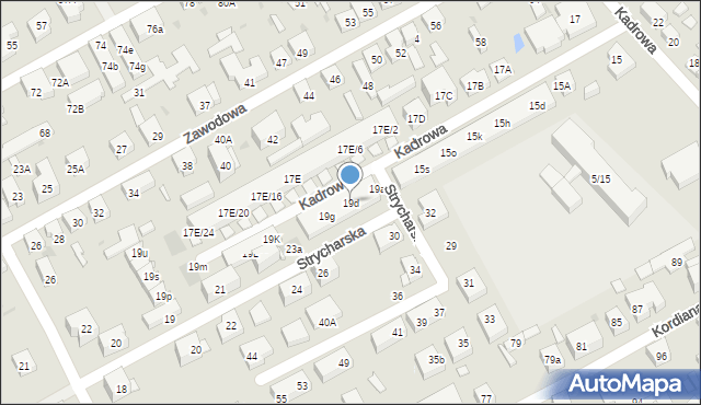 Warszawa, Kadrowa, 19d, mapa Warszawy