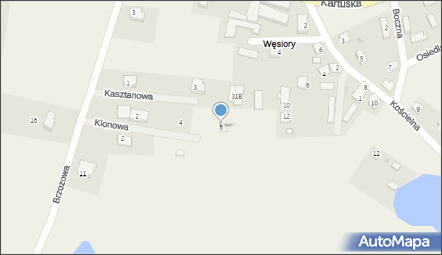 Węsiory, Kasztanowa, 6, mapa Węsiory