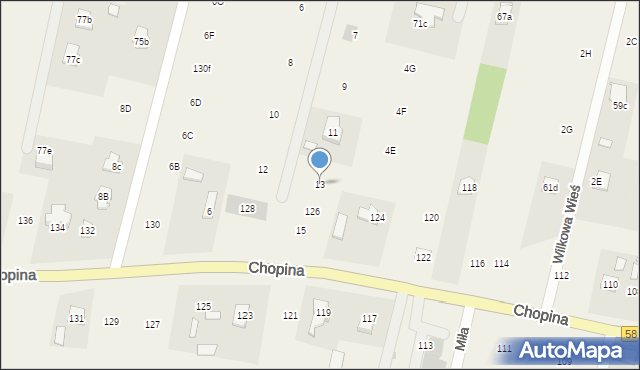 Wilkowa Wieś, Kasztanowa, 13, mapa Wilkowa Wieś