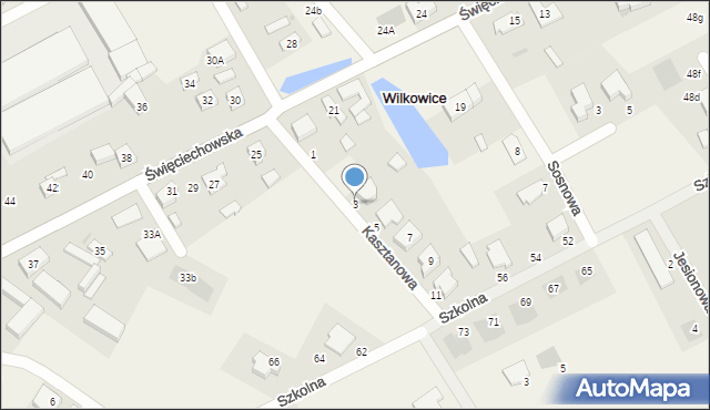 Wilkowice, Kasztanowa, 3, mapa Wilkowice