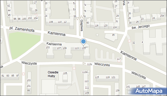 Wrocław, Kamienna, 115, mapa Wrocławia
