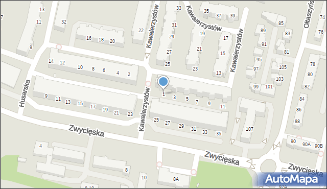 Wrocław, Kawalerzystów, 1, mapa Wrocławia