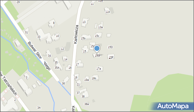 Zakopane, Karłowicza Mieczysława, 15G, mapa Zakopanego