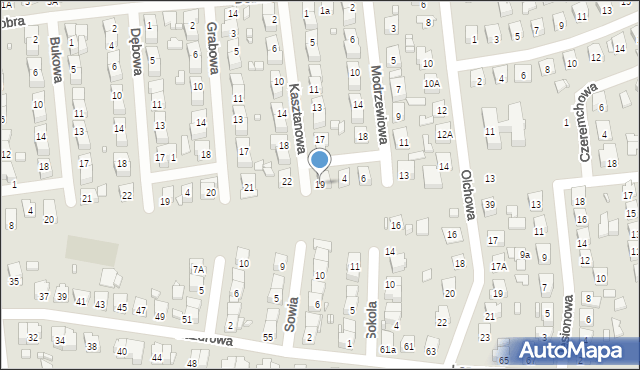 Zamość, Kasztanowa, 19, mapa Zamościa