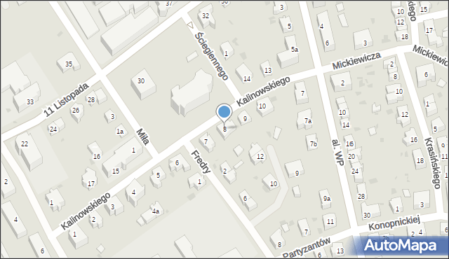 Żary, Kalinowskiego R., 8, mapa Żary