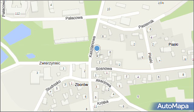 Zborów, Kasztanowa, 4, mapa Zborów