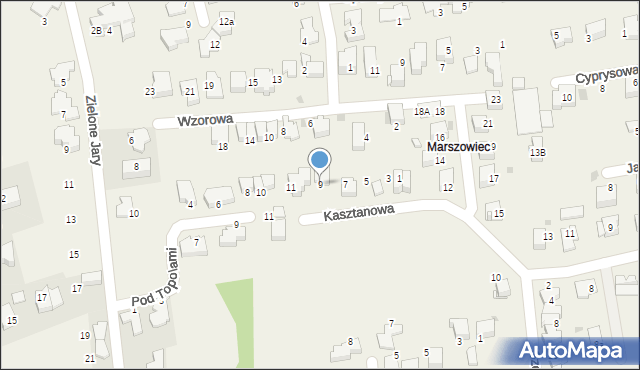 Zielonki, Kasztanowa, 9, mapa Zielonki