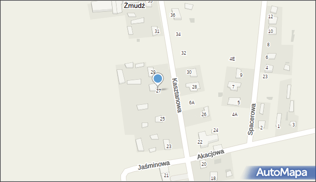 Żmudź, Kasztanowa, 27, mapa Żmudź