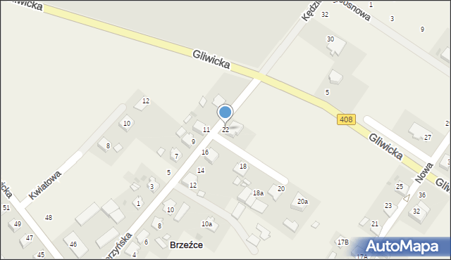 Brzeźce, Kędzierzyńska, 22, mapa Brzeźce