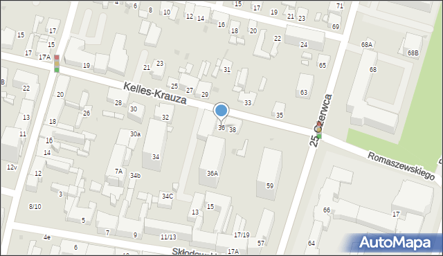 Radom, Kelles-Krauza Kazimierza, 36, mapa Radomia