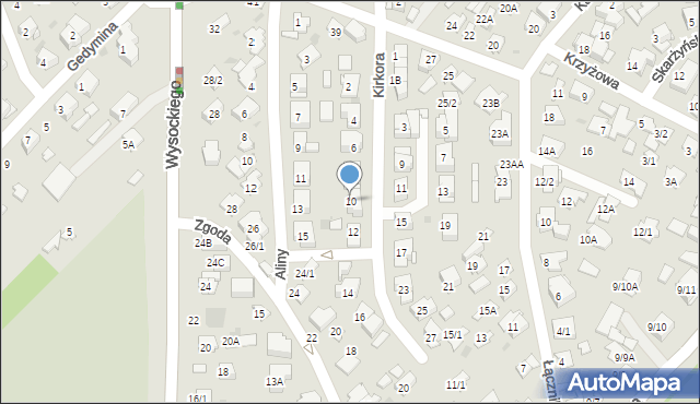 Białystok, Kirkora, 10, mapa Białegostoku