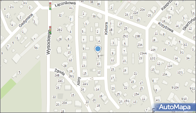 Białystok, Kirkora, 8, mapa Białegostoku