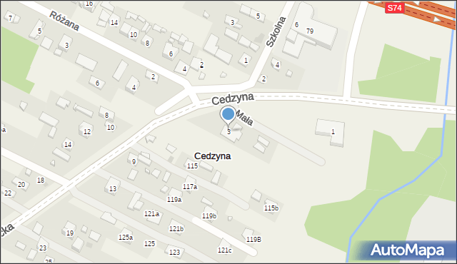 Cedzyna, Kielecka, 3, mapa Cedzyna