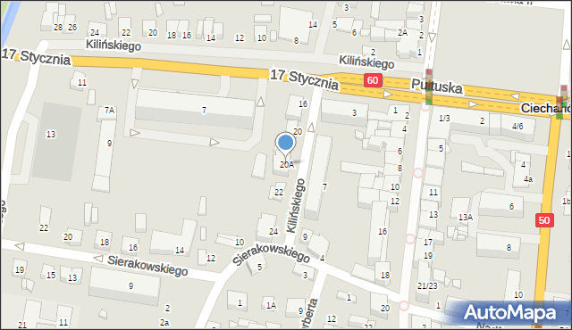 Ciechanów, Kilińskiego Jana, płk., 20A, mapa Ciechanów