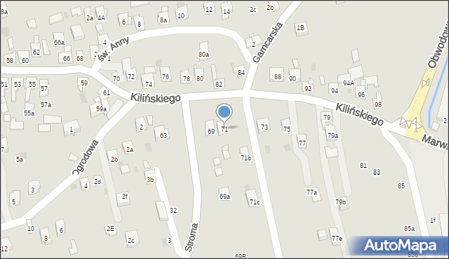 Dobczyce, Kilińskiego Jana, płk., 71, mapa Dobczyce