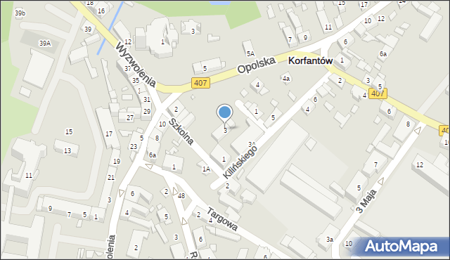 Korfantów, Kilińskiego Jana, płk., 3, mapa Korfantów