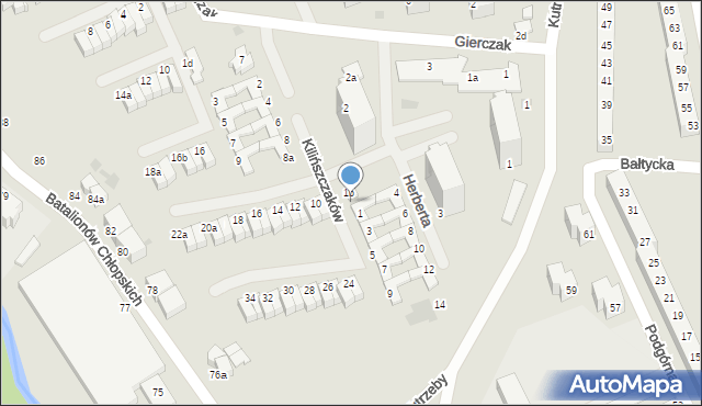 Koszalin, Kilińszczaków, 1a, mapa Koszalina