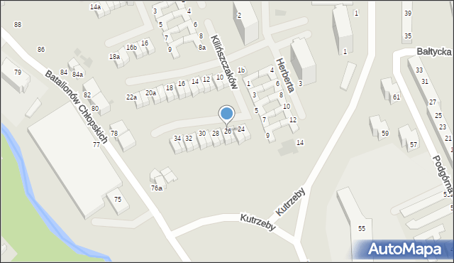 Koszalin, Kilińszczaków, 26, mapa Koszalina