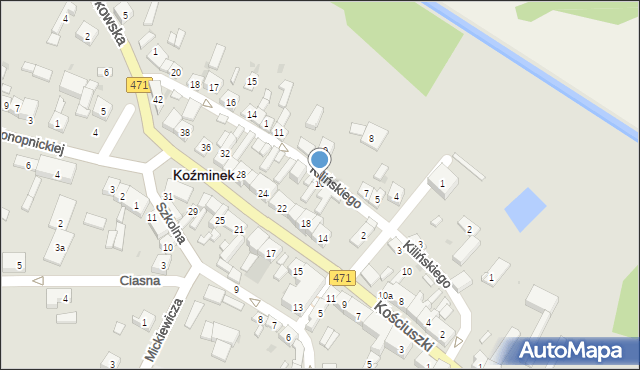 Koźminek, Kilińskiego Jana, płk., 10, mapa Koźminek