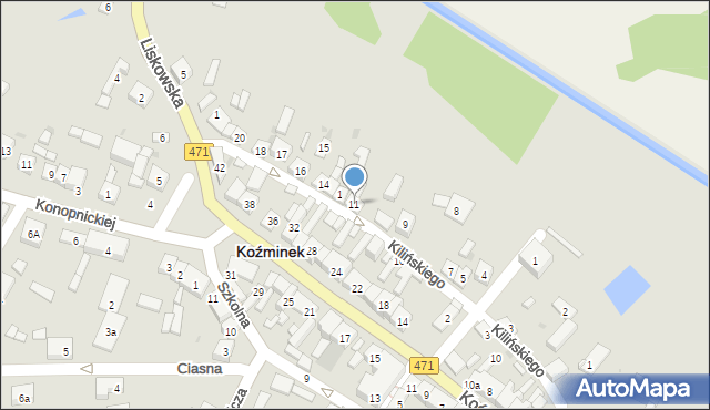 Koźminek, Kilińskiego Jana, płk., 11, mapa Koźminek