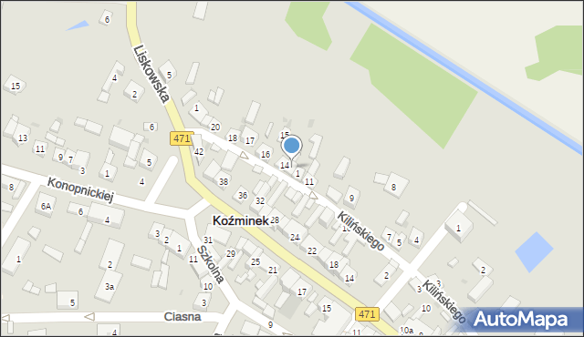 Koźminek, Kilińskiego Jana, płk., 13, mapa Koźminek