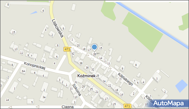 Koźminek, Kilińskiego Jana, płk., 16, mapa Koźminek