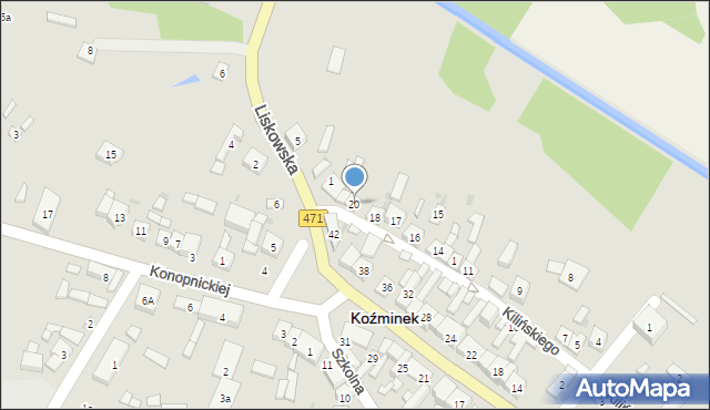 Koźminek, Kilińskiego Jana, płk., 20, mapa Koźminek