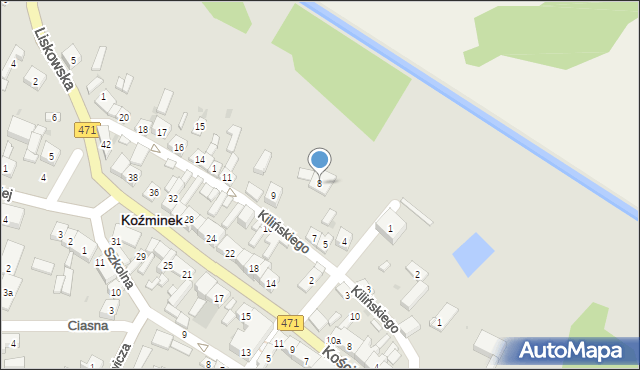 Koźminek, Kilińskiego Jana, płk., 8, mapa Koźminek