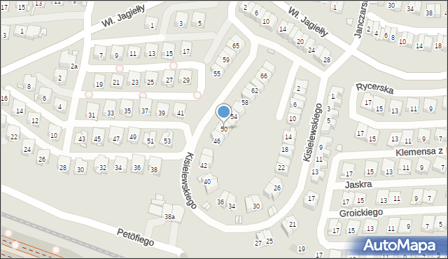 Kraków, Kisielewskiego-Kisiela Stefana, 50, mapa Krakowa
