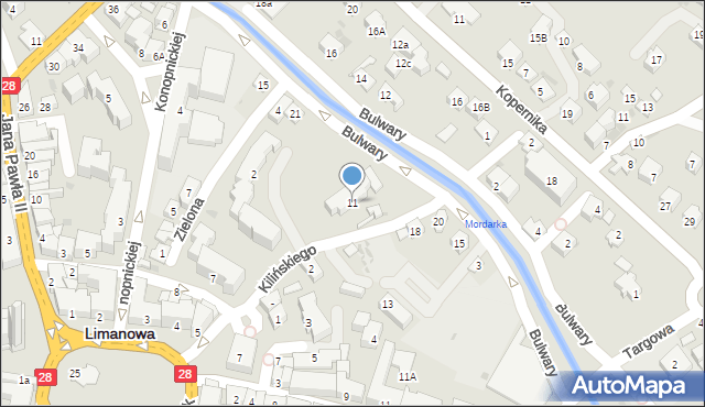 Limanowa, Kilińskiego Jana, płk., 11, mapa Limanowa