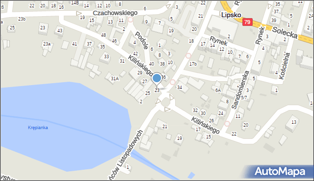 Lipsko, Kilińskiego Jana, płk., 23, mapa Lipsko