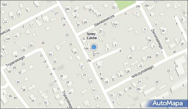 Łuków, Kilińskiego Jana, płk., 12, mapa Łuków