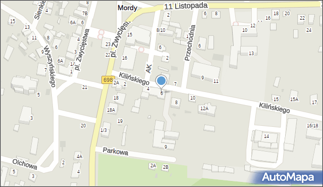 Mordy, Kilińskiego Jana, płk., 6, mapa Mordy
