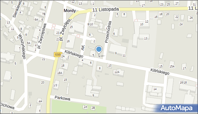 Mordy, Kilińskiego Jana, płk., 7, mapa Mordy