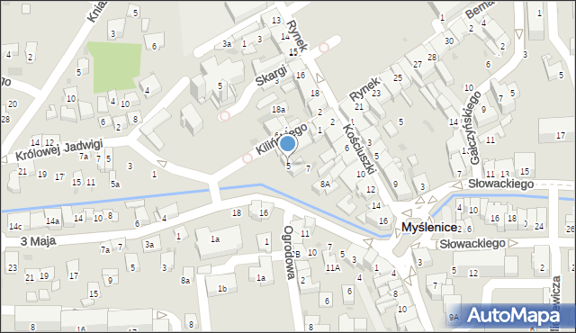 Myślenice, Kilińskiego Jana, płk., 5, mapa Myślenice